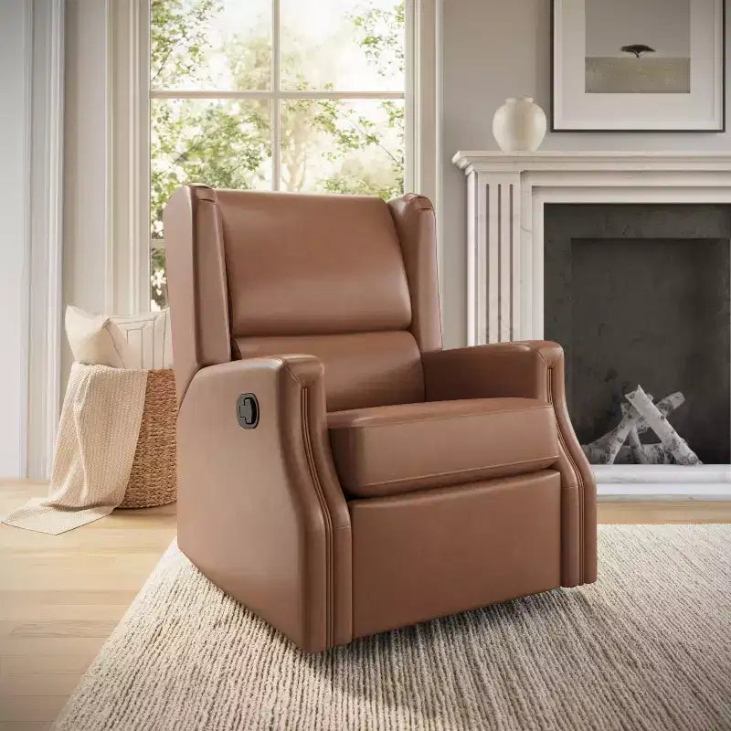 Manual Glider Rocker Recliner Chair with 360° Swivel – Wingback Style for Living Room, Bedroom or Nursery