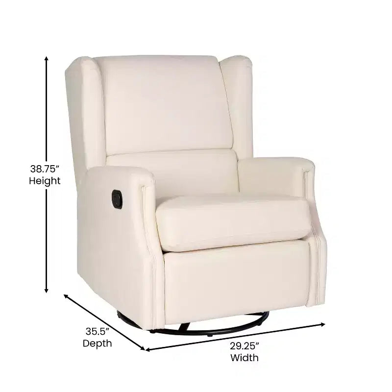 Manual Glider Rocker Recliner Chair with 360° Swivel – Wingback Style for Living Room, Bedroom or Nursery