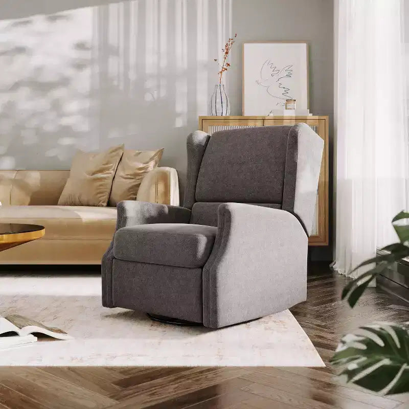 Manual Glider Rocker Recliner Chair with 360° Swivel – Wingback Style for Living Room, Bedroom or Nursery