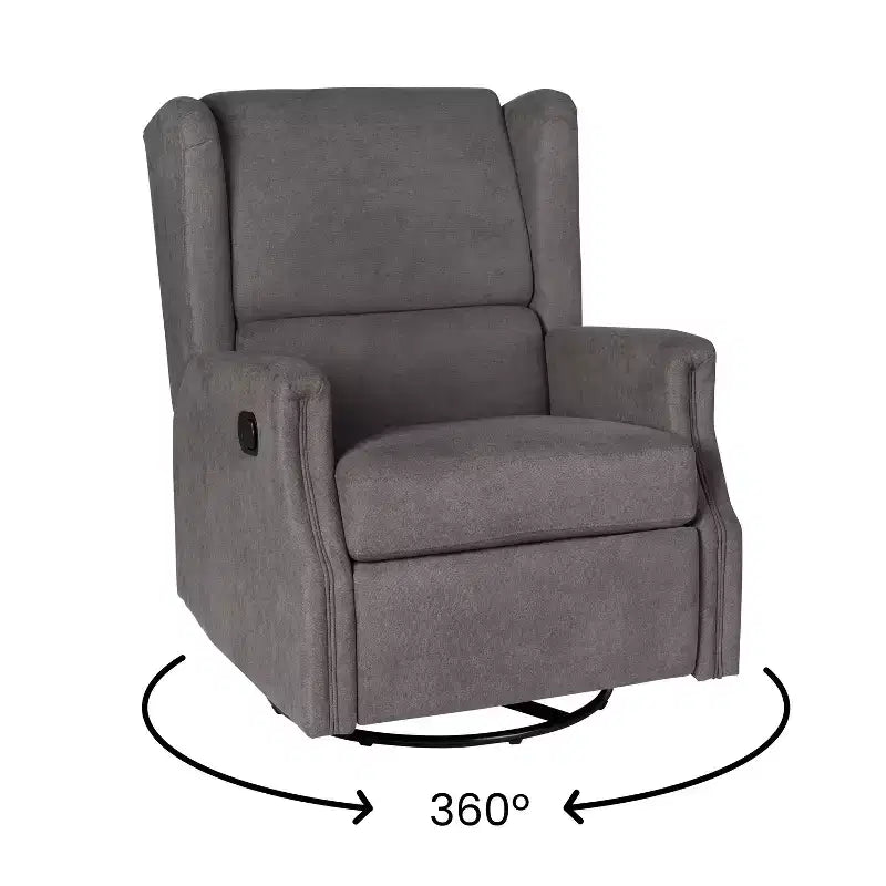Manual Glider Rocker Recliner Chair with 360° Swivel – Wingback Style for Living Room, Bedroom or Nursery