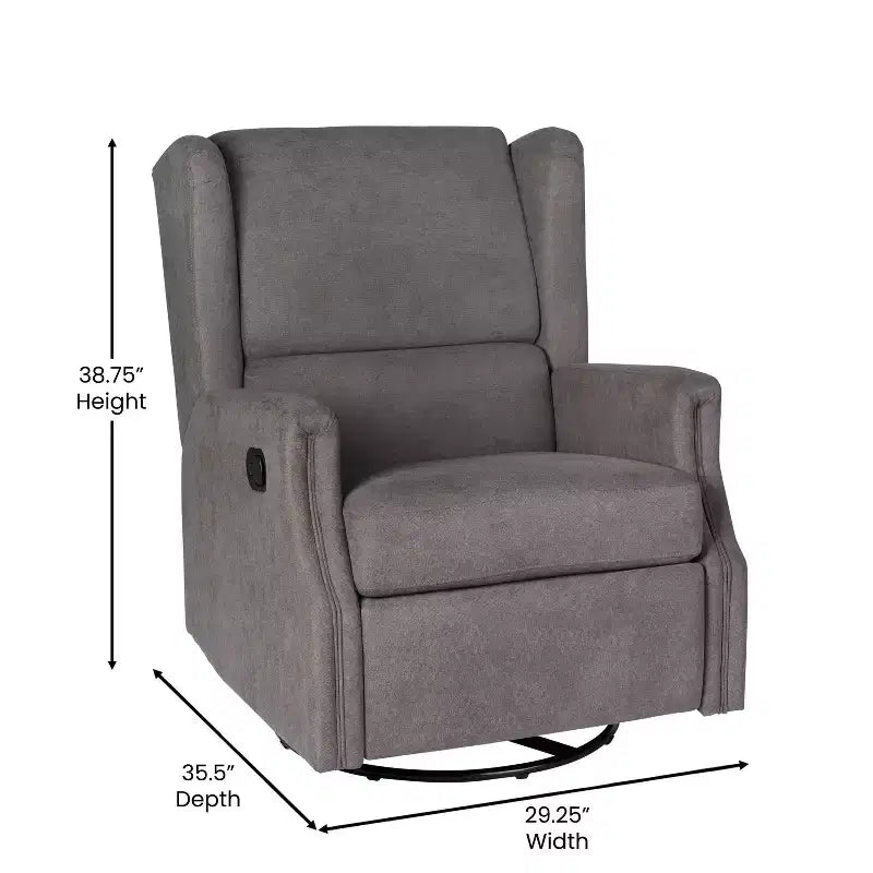 Manual Glider Rocker Recliner Chair with 360° Swivel – Wingback Style for Living Room, Bedroom or Nursery