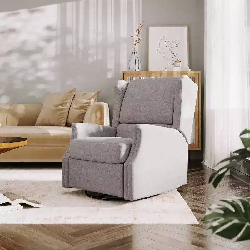Manual Glider Rocker Recliner Chair with 360° Swivel – Wingback Style for Living Room, Bedroom or Nursery