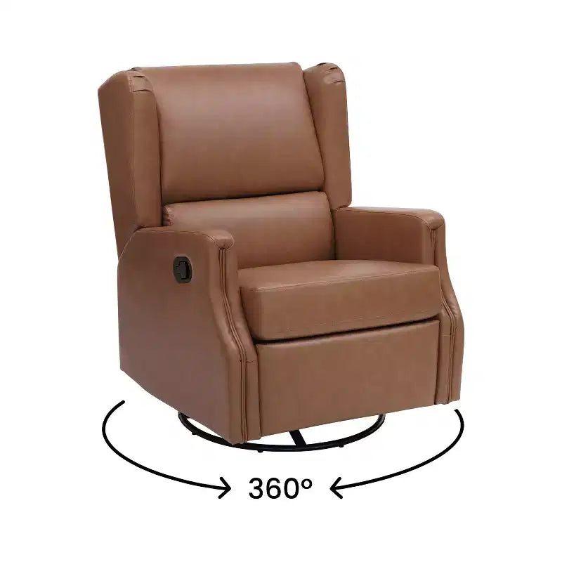 Manual Glider Rocker Recliner Chair with 360° Swivel – Wingback Style for Living Room, Bedroom or Nursery