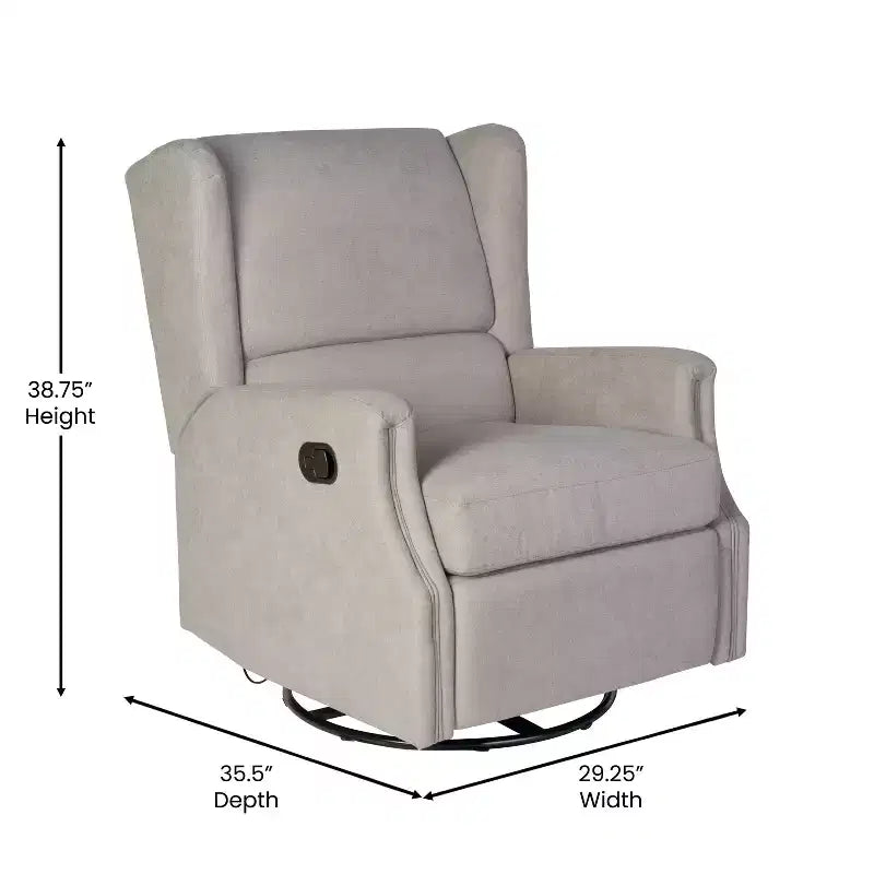 Manual Glider Rocker Recliner Chair with 360° Swivel – Wingback Style for Living Room, Bedroom or Nursery