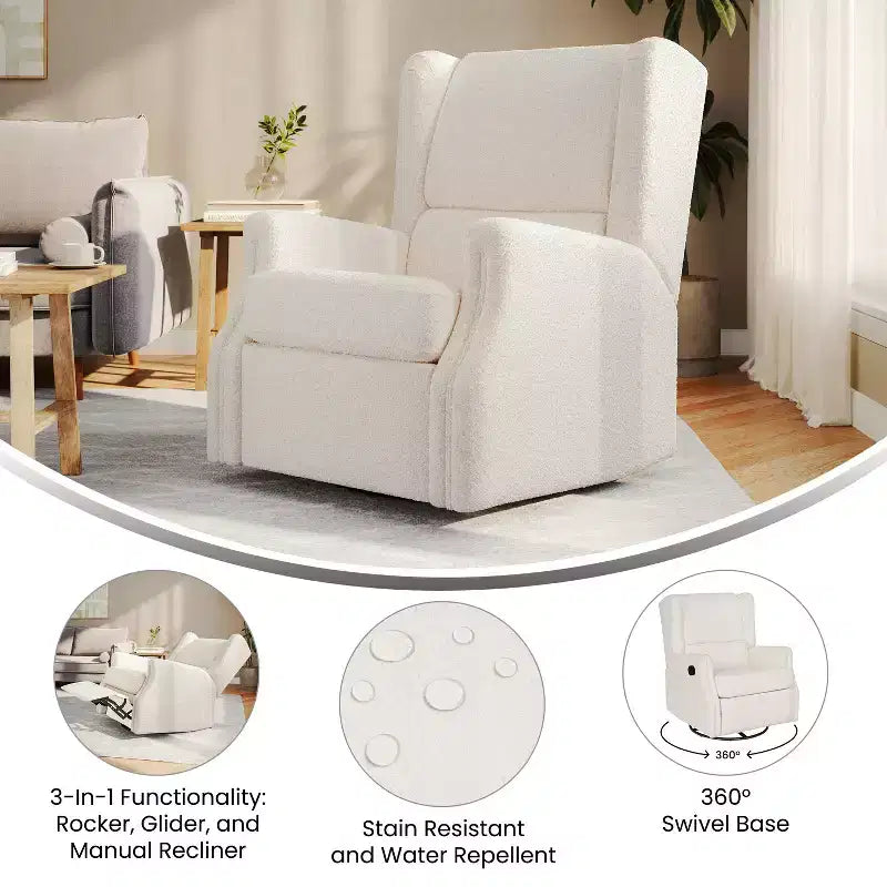 Manual Glider Rocker Recliner Chair with 360° Swivel – Wingback Style for Living Room, Bedroom or Nursery