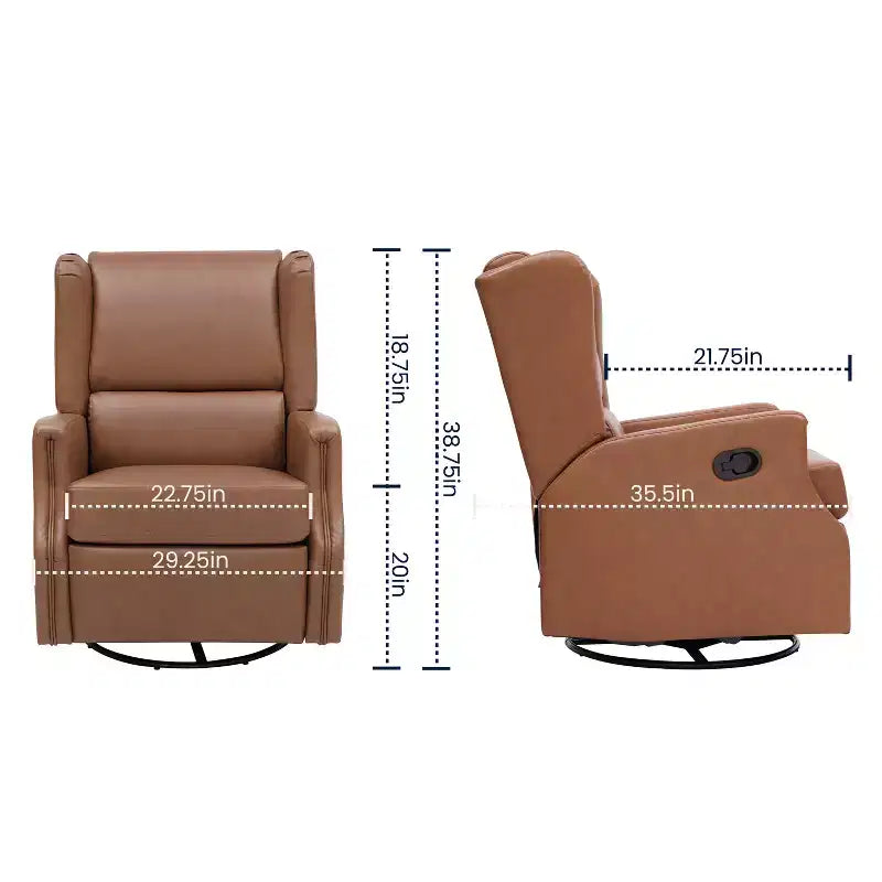 Manual Glider Rocker Recliner Chair with 360° Swivel – Wingback Style for Living Room, Bedroom or Nursery