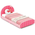 Costway Children Twin Size Upholstered Platform Single Bed with Headboard & Footboard Pink
