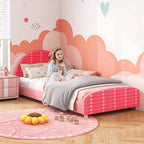 Letto a piattaforma imbottito per bambini misura singola con testiera e pediera - Rosa