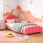 Letto a piattaforma imbottito per bambini misura singola con testiera e pediera - Rosa