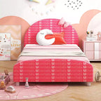 Letto a piattaforma imbottito per bambini misura singola con testiera e pediera - Rosa