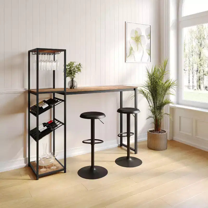 5-Tier Metal Bar and Wine Table with Bottle Storage and Stemware Holders