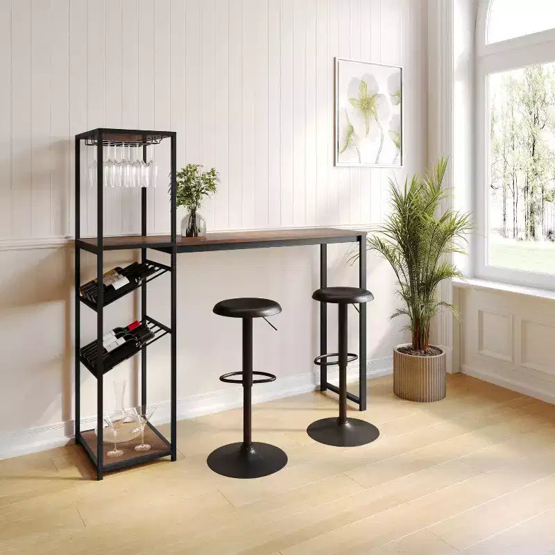 5-Tier Metal Bar and Wine Table with Bottle Storage and Stemware Holders