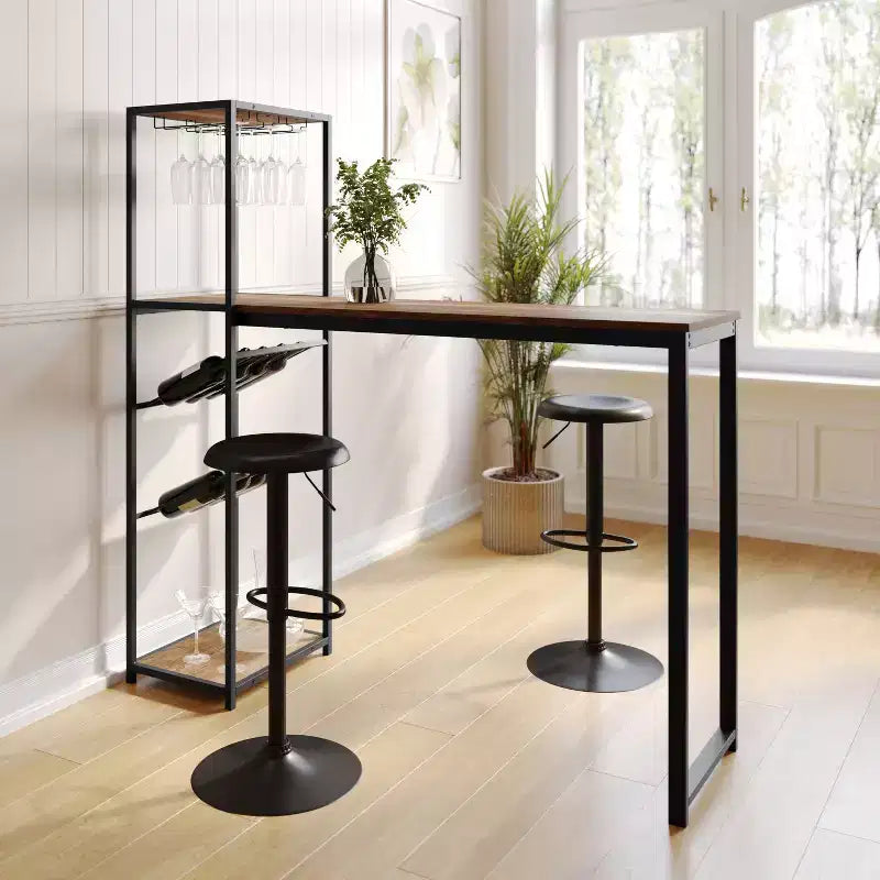 5-Tier Metal Bar and Wine Table with Bottle Storage and Stemware Holders
