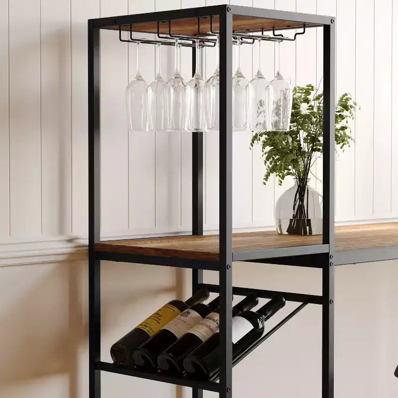 5-Tier Metal Bar and Wine Table with Bottle Storage and Stemware Holders