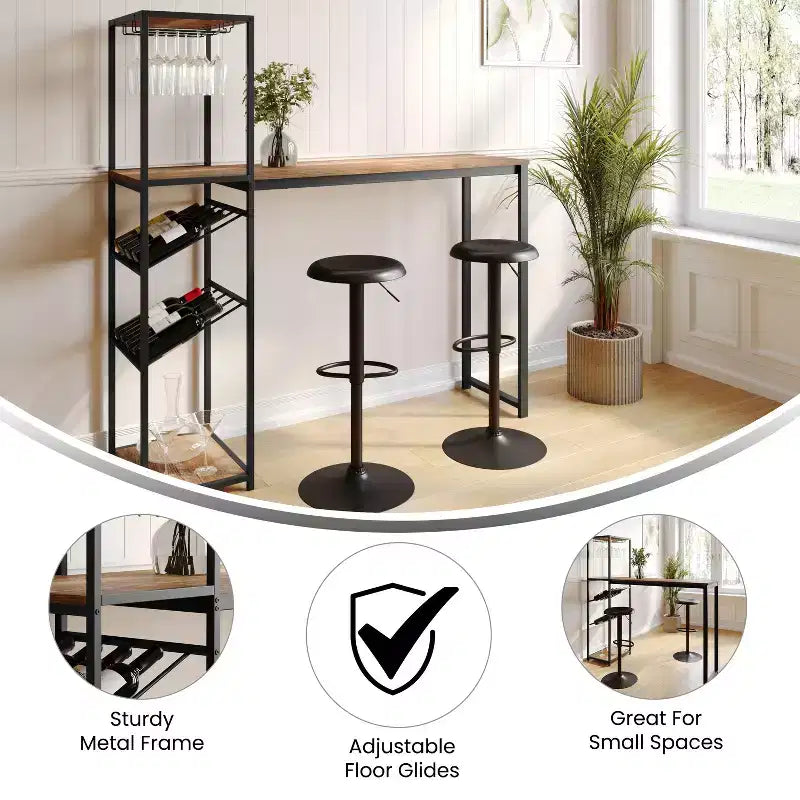 5-Tier Metal Bar and Wine Table with Bottle Storage and Stemware Holders