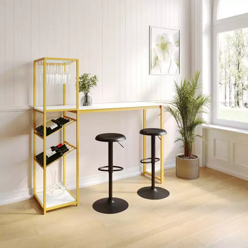 5-Tier Metal Bar and Wine Table with Bottle Storage and Stemware Holders
