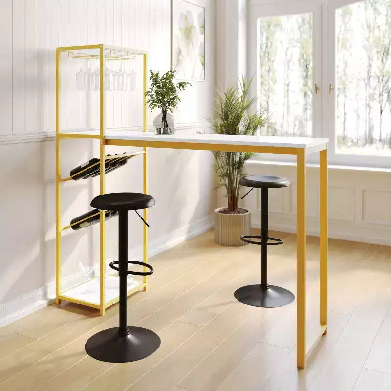 5-Tier Metal Bar and Wine Table with Bottle Storage and Stemware Holders
