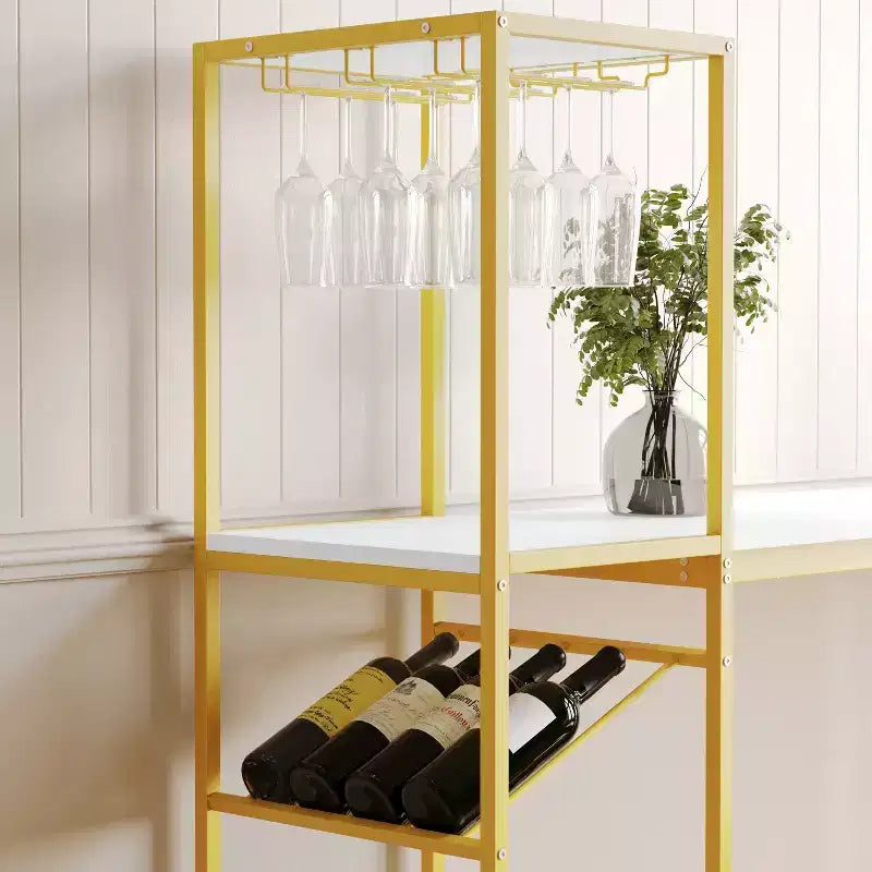 5-Tier Metal Bar and Wine Table with Bottle Storage and Stemware Holders