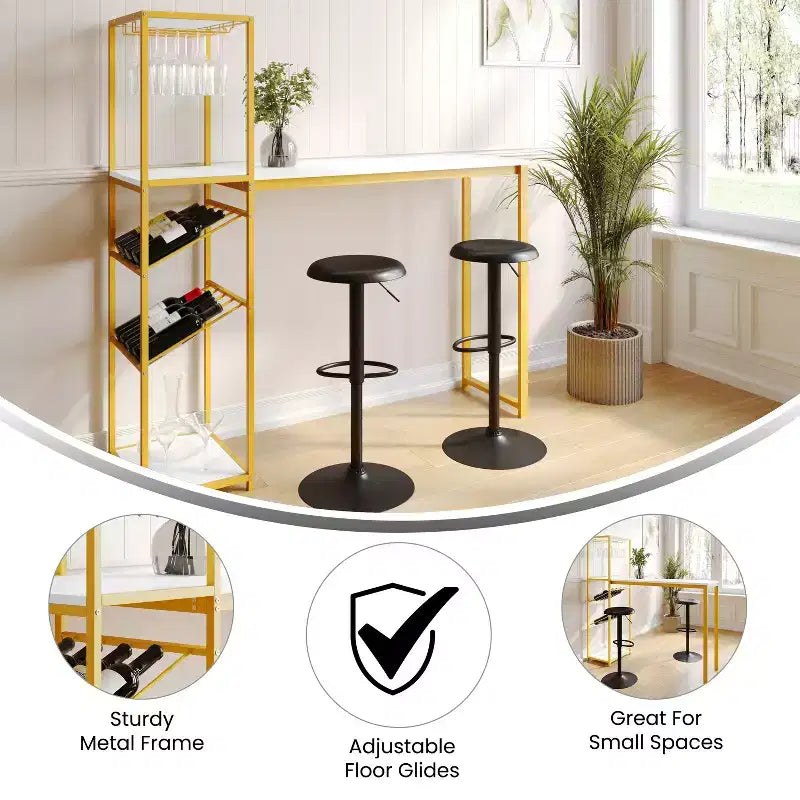 5-Tier Metal Bar and Wine Table with Bottle Storage and Stemware Holders