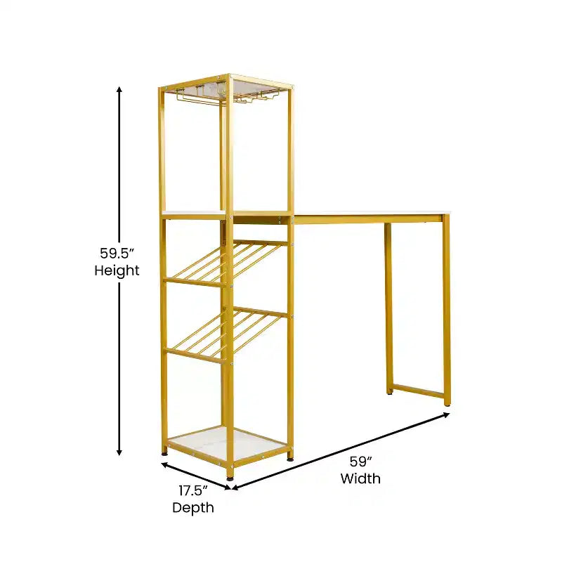 5-Tier Metal Bar and Wine Table with Bottle Storage and Stemware Holders