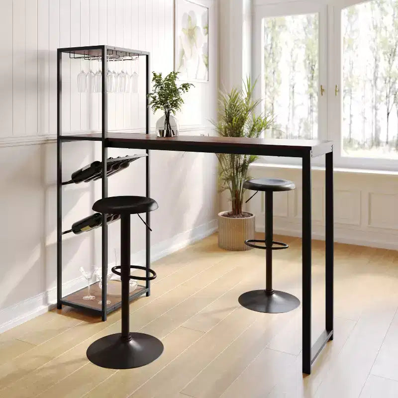 5-Tier Metal Bar and Wine Table with Bottle Storage and Stemware Holders