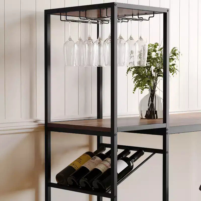 5-Tier Metal Bar and Wine Table with Bottle Storage and Stemware Holders