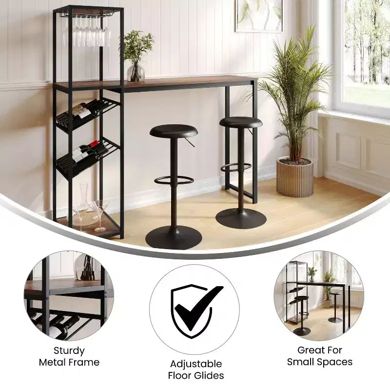 5-Tier Metal Bar and Wine Table with Bottle Storage and Stemware Holders