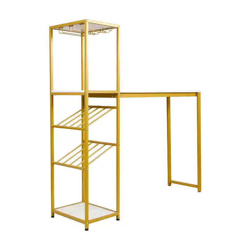 5-Tier Metal Bar and Wine Table with Bottle Storage and Stemware Holders