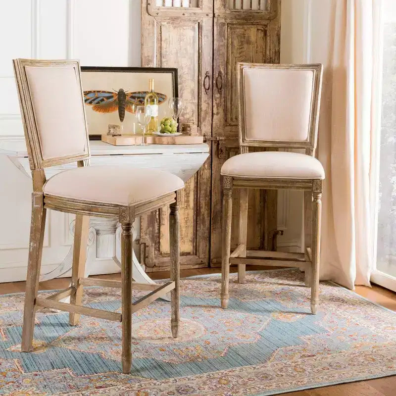Rectangle Bar Stool (Set of 2) – Upholstered, Fixed Height, 30" Seat