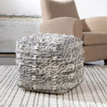 Square Pouf Ottoman – Hand-Woven Cotton, Charcoal & Black