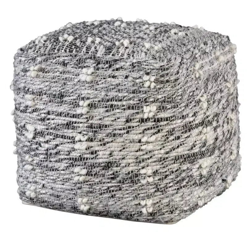 Square Pouf Ottoman – Hand-Woven Cotton, Charcoal & Black