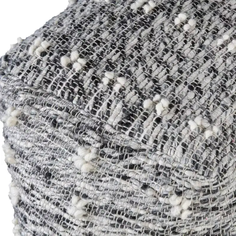 Square Pouf Ottoman – Hand-Woven Cotton, Charcoal & Black
