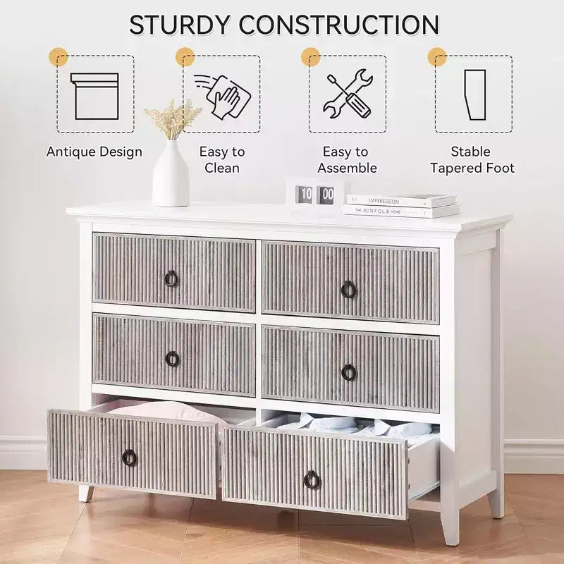 6-Drawer Wooden Dresser for Bedroom, Living Room, Hallway and Nursery