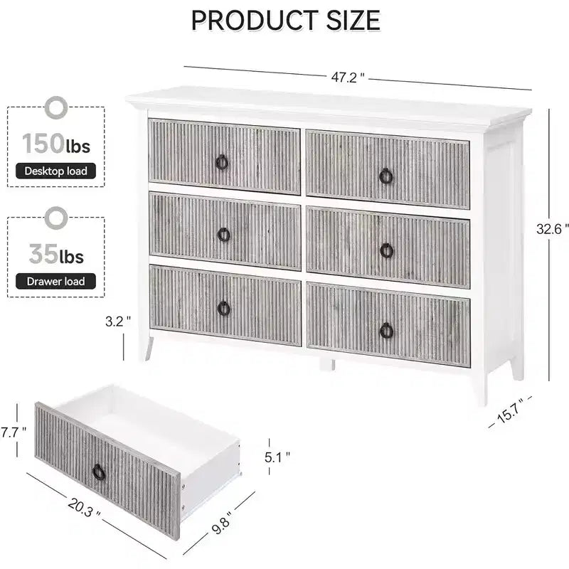 6-Drawer Wooden Dresser for Bedroom, Living Room, Hallway and Nursery