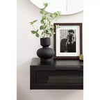 Tavolino laterale galleggiante con cassetto in rattan, 18x13x6, nero