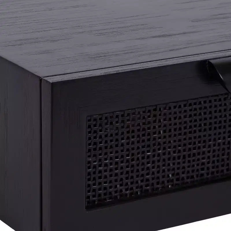 Floating Side Table with Rattan Drawer, 18x13x6, Black