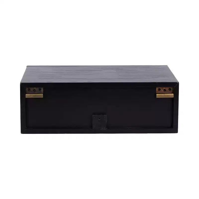 Floating Side Table with Rattan Drawer, 18x13x6, Black
