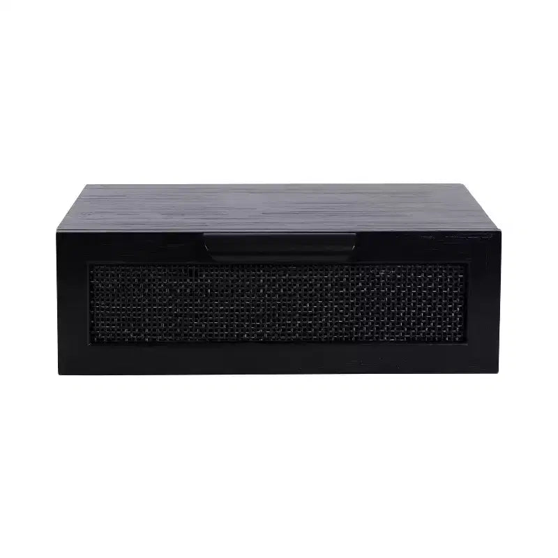 Floating Side Table with Rattan Drawer, 18x13x6, Black