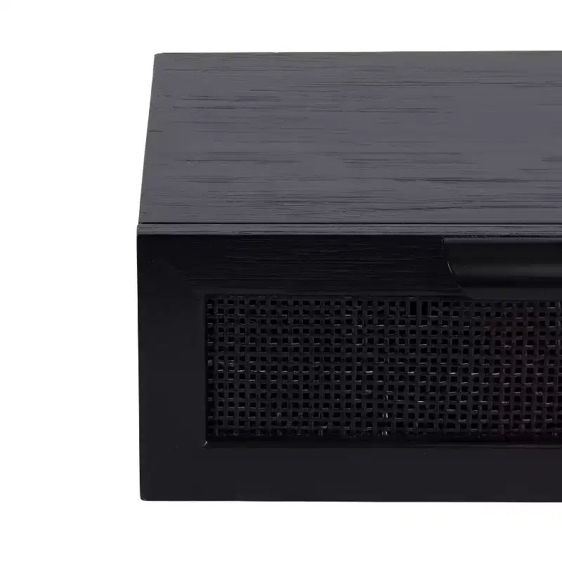 Floating Side Table with Rattan Drawer, 18x13x6, Black