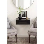 Tavolino laterale galleggiante con cassetto in rattan, 18x13x6, nero