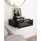 Tavolino laterale galleggiante con cassetto in rattan, 18x13x6, nero