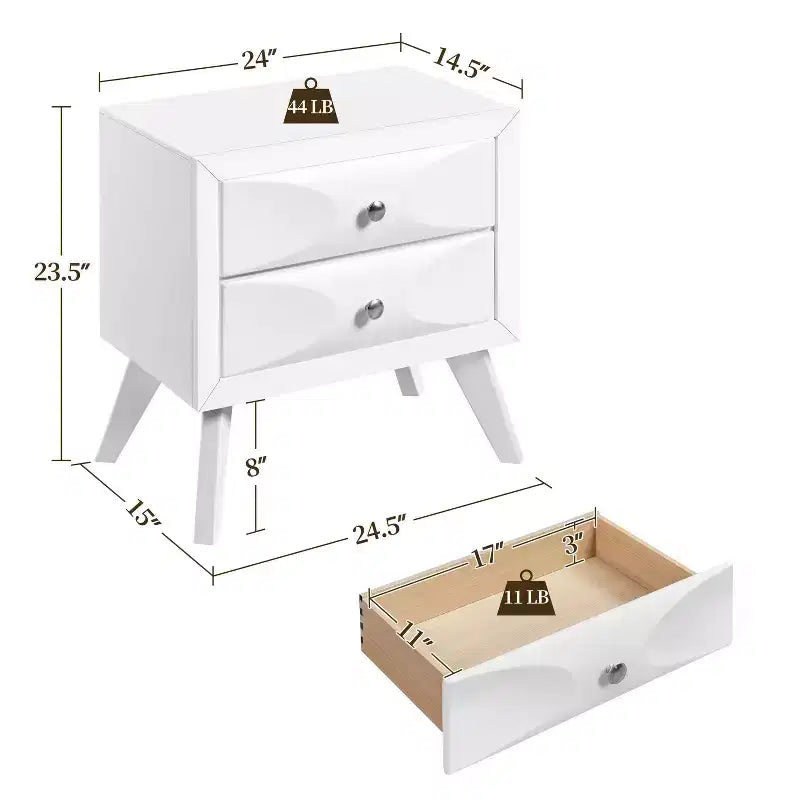 2-Drawer Vintage Nightstand End Table