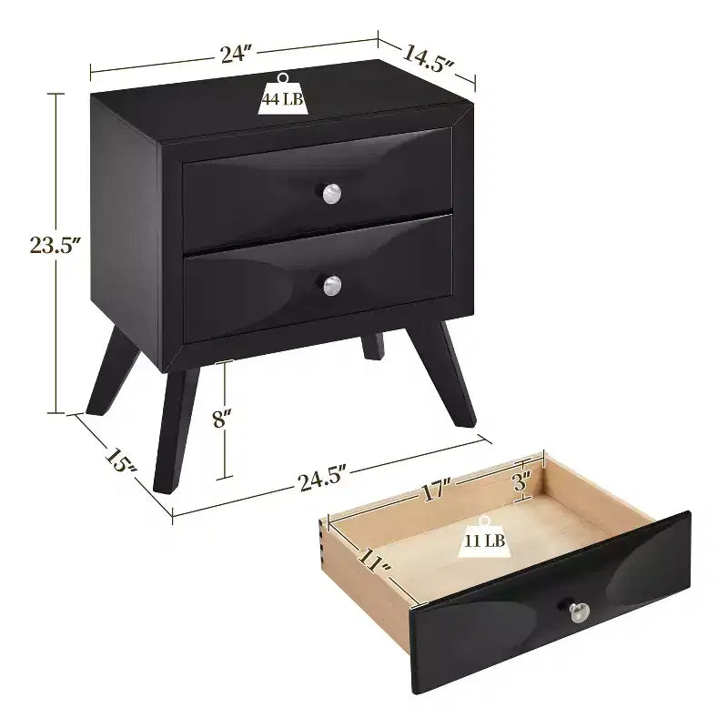 2-Drawer Vintage Nightstand End Table