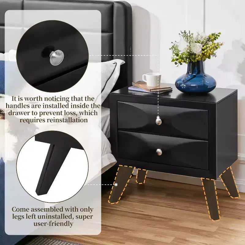 2-Drawer Vintage Nightstand End Table