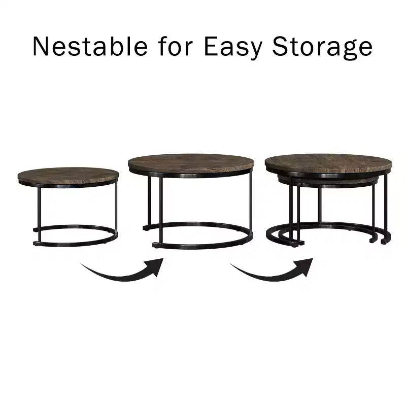Set of 2 Round Nesting Coffee Tables with Metal Base