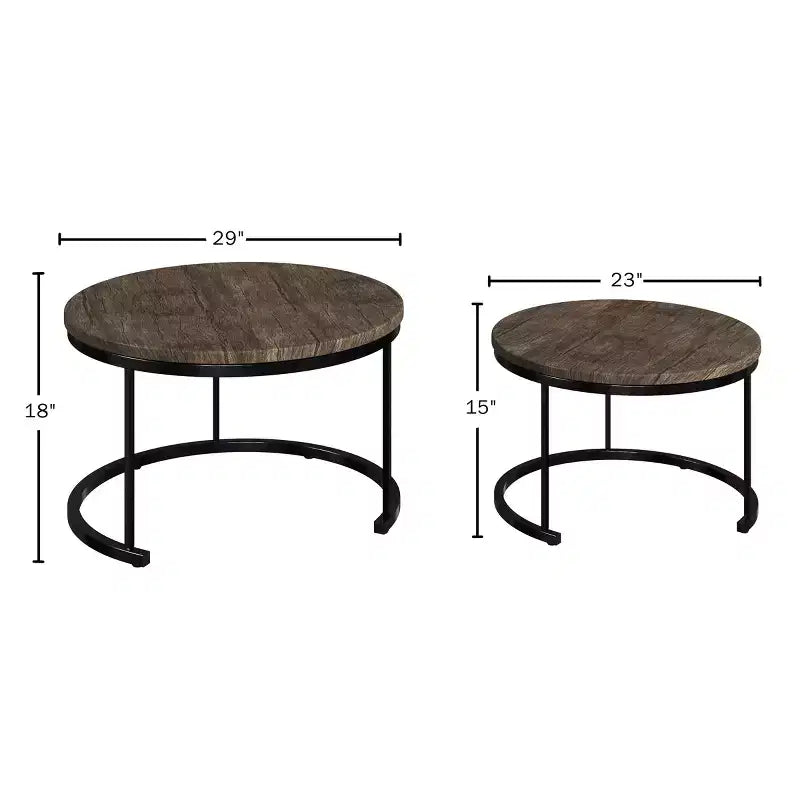 Set of 2 Round Nesting Coffee Tables with Metal Base