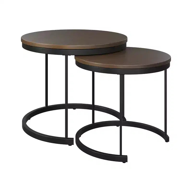 Set of 2 Round Nesting Coffee Tables with Metal Base