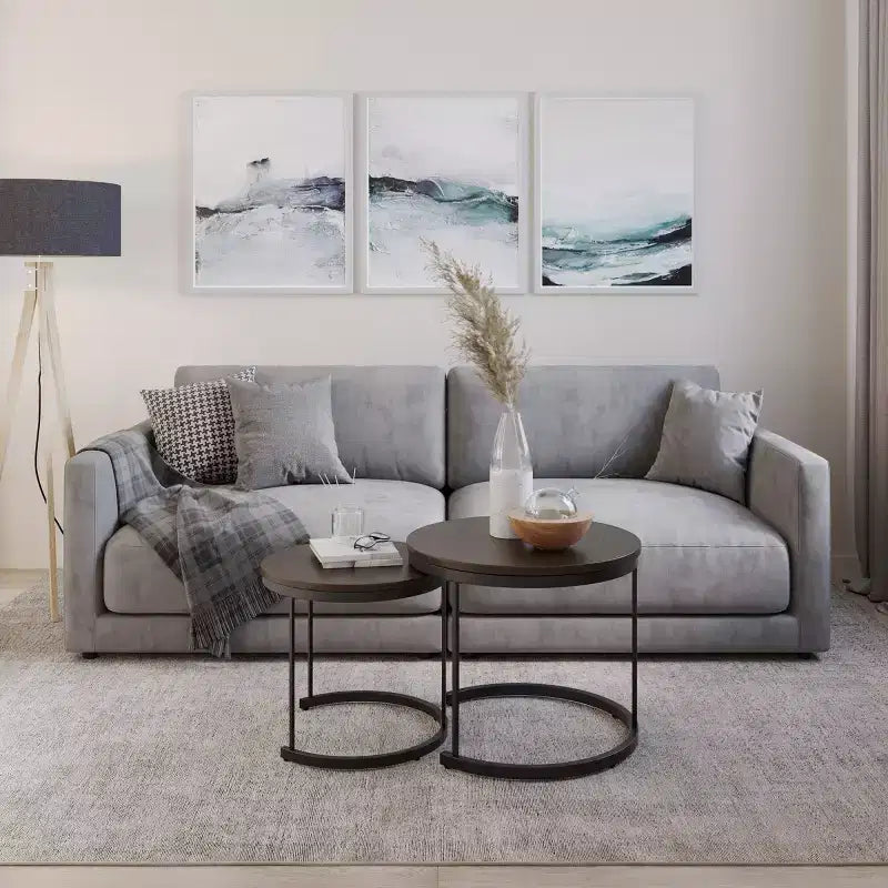 Set of 2 Round Nesting Coffee Tables with Metal Base