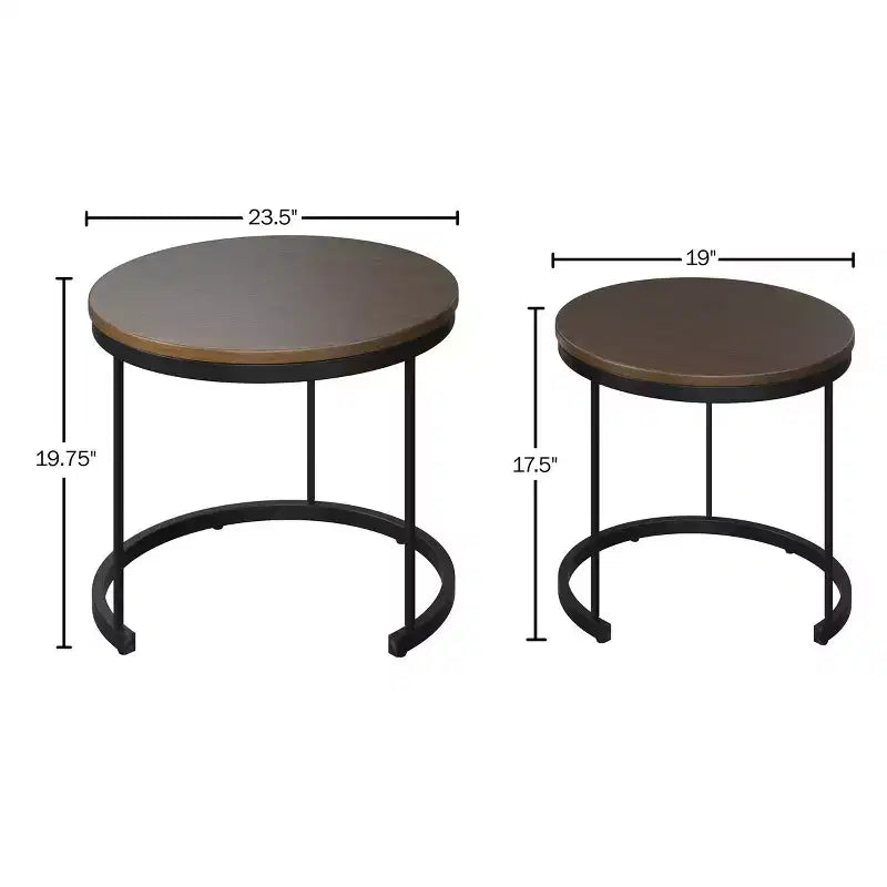 Set of 2 Round Nesting Coffee Tables with Metal Base