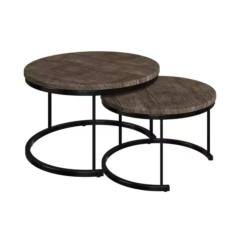 Set of 2 Round Nesting Coffee Tables with Metal Base